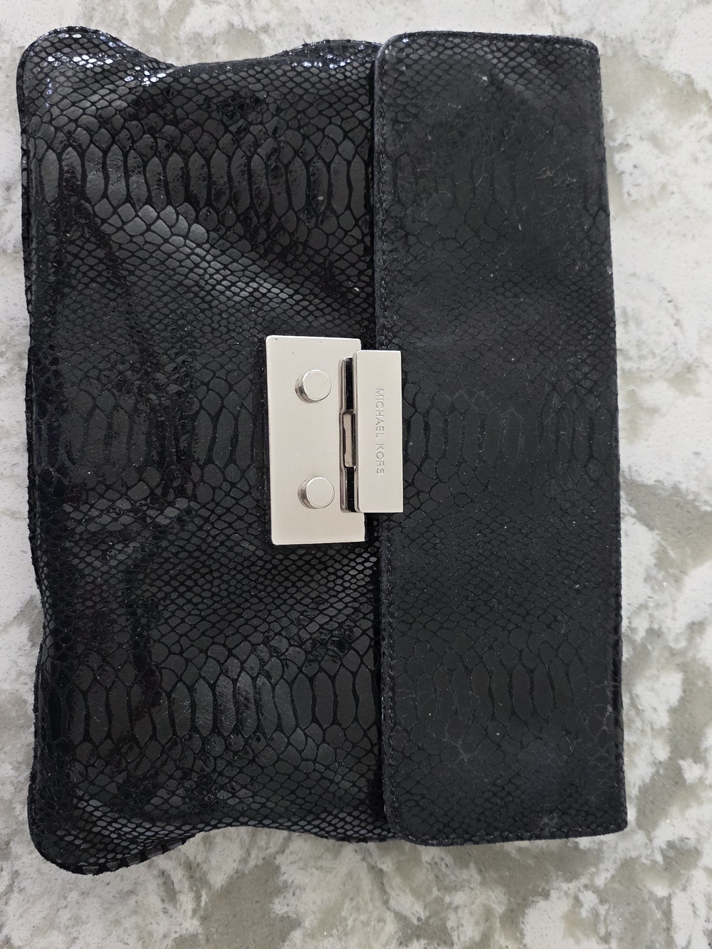 Michael Kors Sloan Black Python-Embossed Leather Crossbody with Silver Hardware
